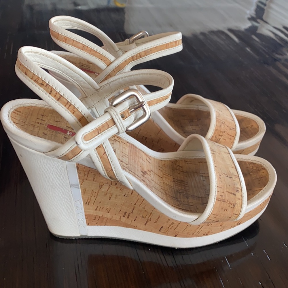 Prada wedge sanders. Size 7 White and cork. - Picture 2 of 6